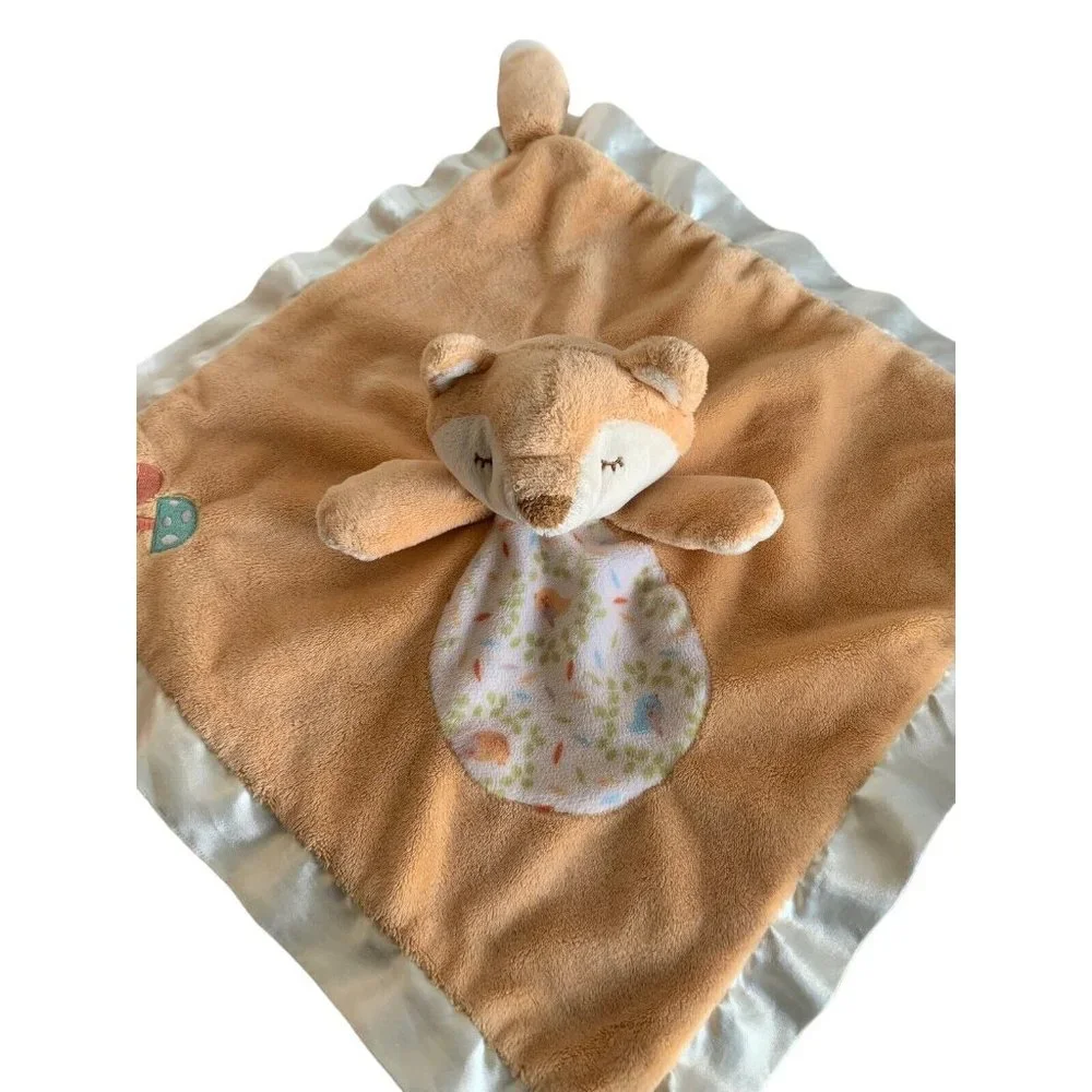 Douglas Sleeping Fox Lovey Security Baby Blanket Mushrooms Satin Trim Plush Tail
